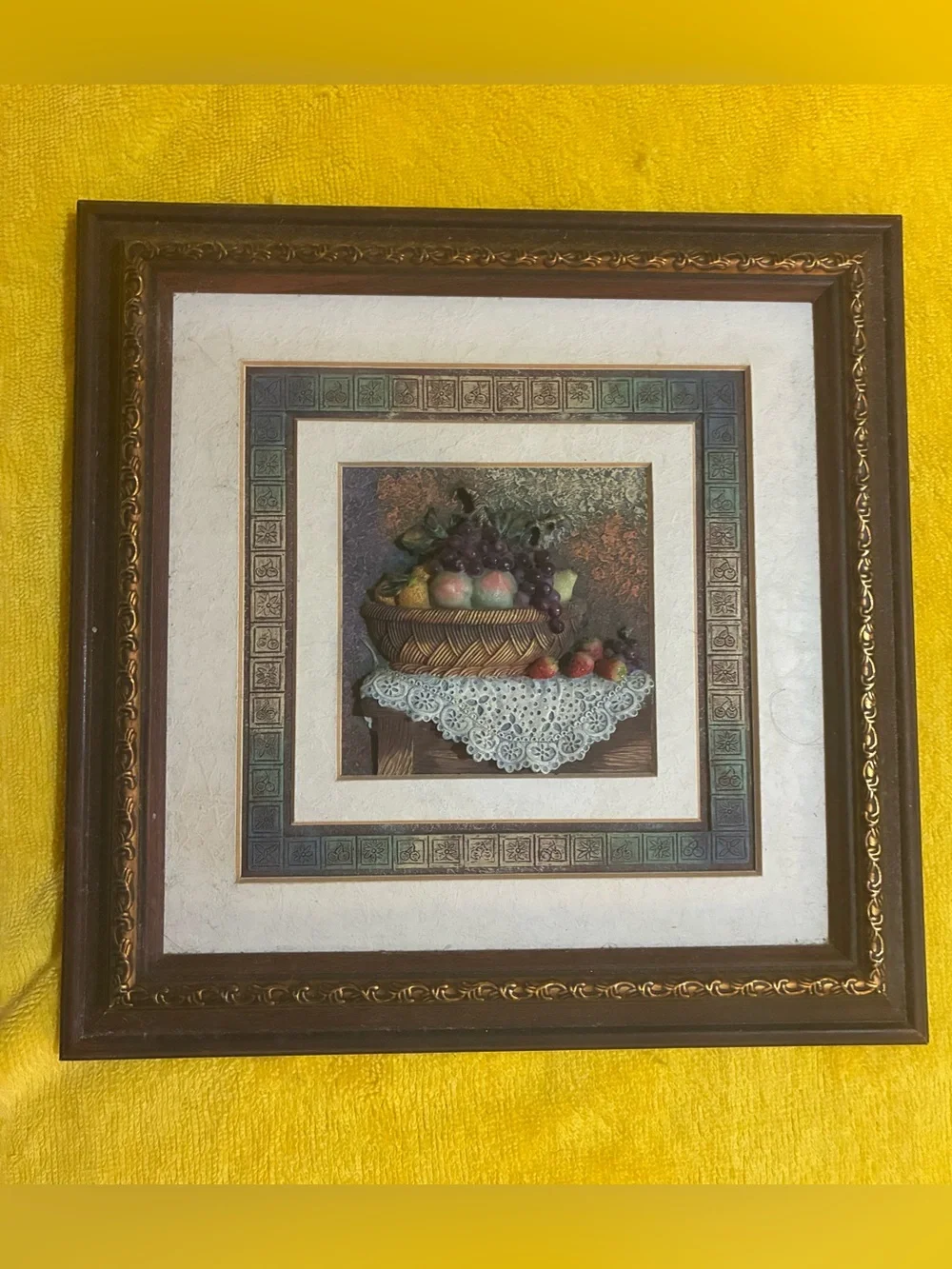 Hand painted resin relief sculpture-3D art by A.Richesco Corp. w/stand